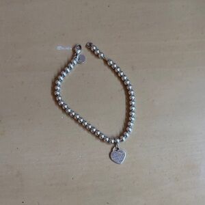 Tiffany & Co. Return to Tiffany Silver Bead Bracelet with Heart Pendant